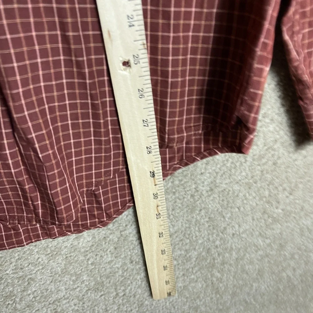 Banana Republic Button Down Shirt Men's Large Burgundy Plaid Long Sleeve Cotton‎